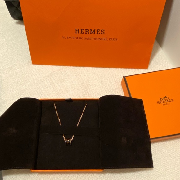 SOLD - Authentic Hermes Mini Pop H Rosegold and Black Pendant - Picture 2 of 6